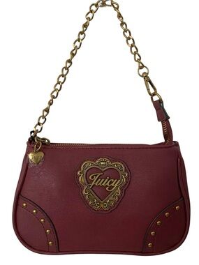 Juicy Couture Wine Red Heart-Emblem Chain Strap Wristlet